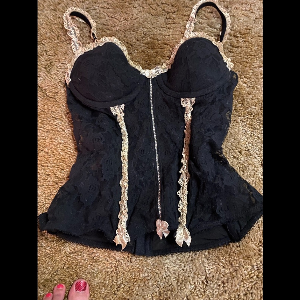 Black with white lace trim corset